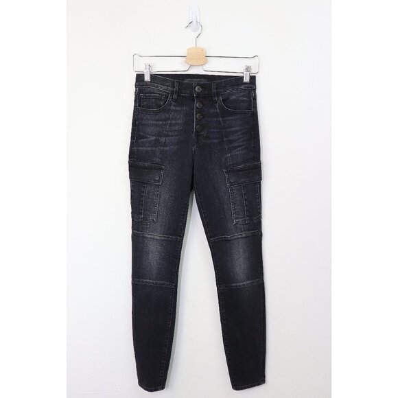 3x1 Vida High-Rise Cargo Skinny Jeans Button Fly Stretch Denim Weber‎ Black 25 - Picture 4 of 10